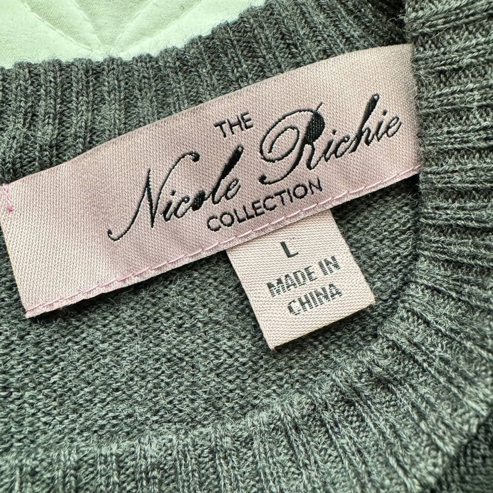 Nicole Richie Charcoal Gray Black Lace Yoke Zip Back Knit Tunic Sweater Sz L - Picture 4 of 15